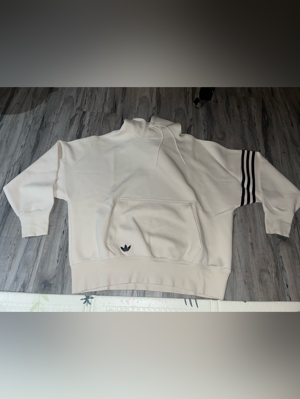 adidas Men's Off-White Crewneck Hoodie with Trefoil